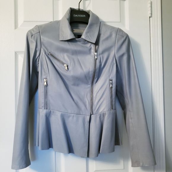 Danier Leather Peplum Jacket Pale Blue - Picture 3 of 3